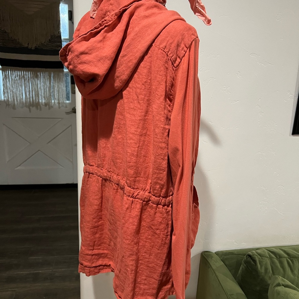 Flax Linen Coral Jacket with Hood - Picture 3 of 5